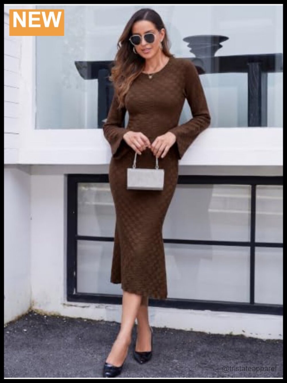 Womens Long Sleeve Mermaid Sweater Dress Bodycon Knit Midi Dress - Picture 4 of 6